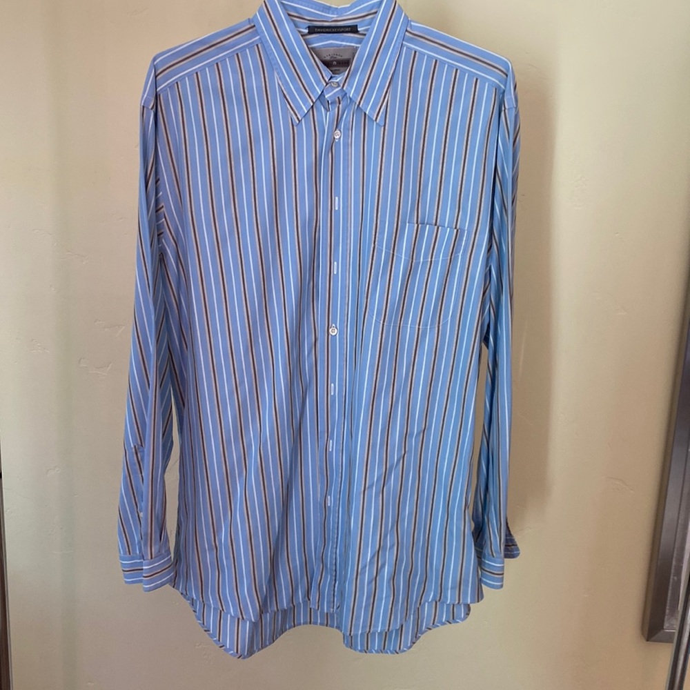 David Ricky Sport blue/brown button down long sleeve dress shirt, size L.